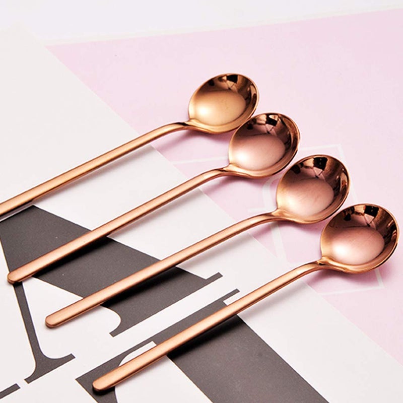 findTop Pack of 8, Rose Gold Plated Stainless Steel Espresso Spoons, findTop Mini Teaspoons Set for Coffee Sugar Dessert Cake Ice Cream Soup Antipasto Cappuccino, 5.3 Inch - Image 2